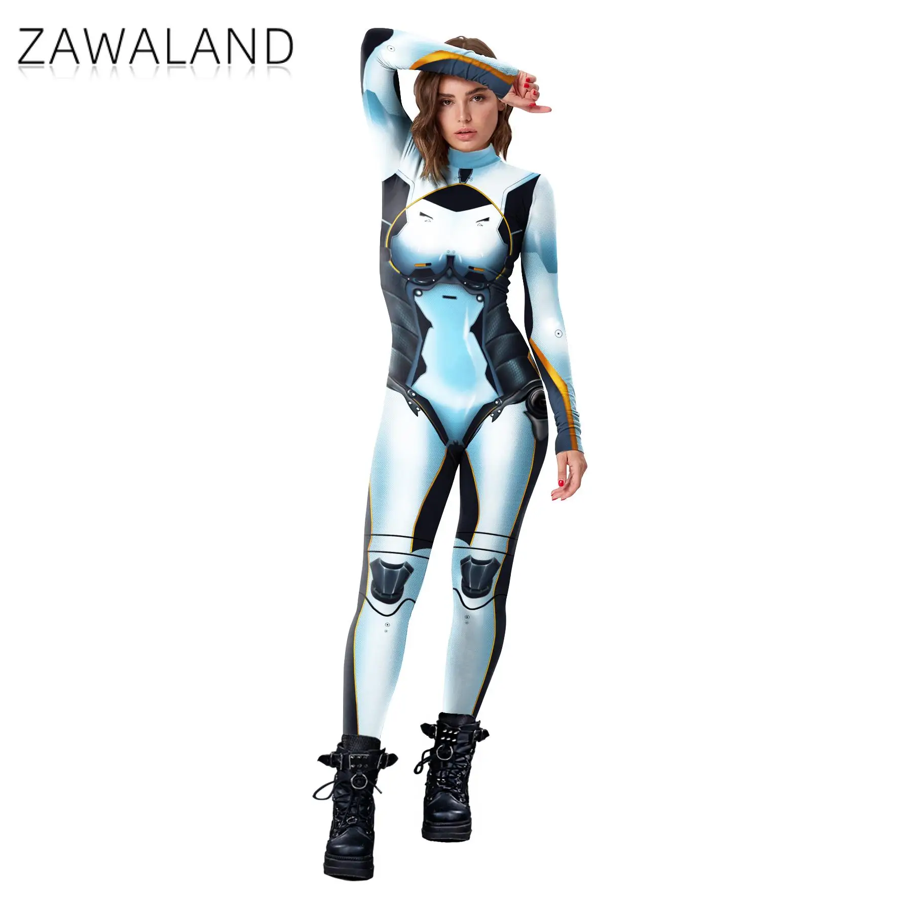 Zawaland Halloween Purim Cosplay Robot Costume Catsuits Women Bodysuit Festival Party Zentai Tight Clothes Suit Anime Jumpsuit