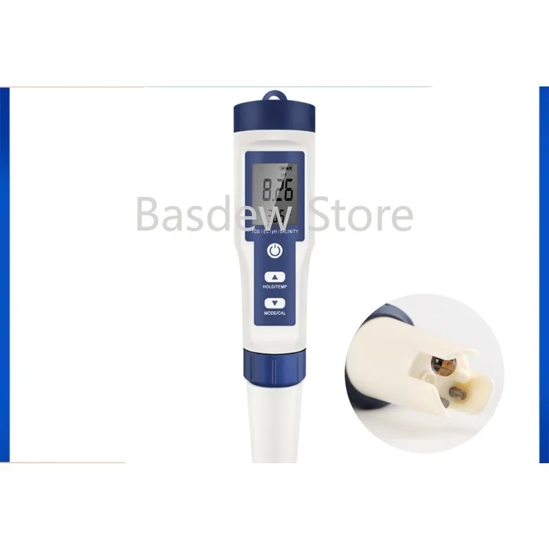 

Five-in-One Water Quality Tester Ph/EC/TDs/Salinity/Thermometer Portable Digital Display Detection Pen