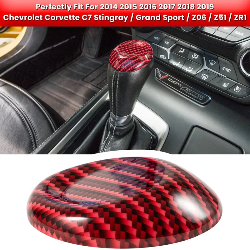 Carbon Fiber Gear Shift Knob Head Cover Trim Fit For Chevrolet Corvette C7 Z06 Z51 ZR1 Stingray Grand Sport 2014 -2019