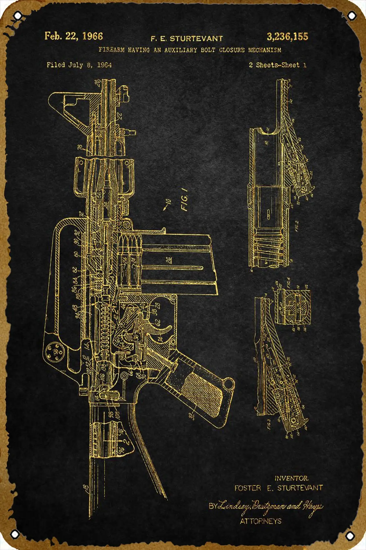 1 M16 Rifle Patent Posters tin Sign Metal Cafe bar Home Wall Art Decoration Poster Retro 8x12 inches