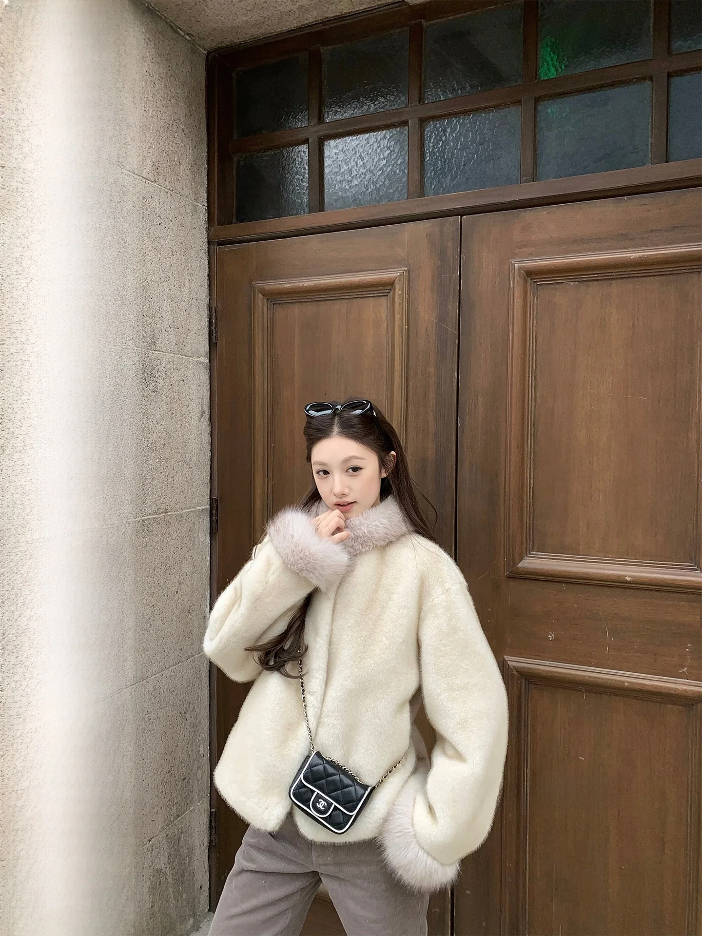 

Warmth Thickened Women's Coat Youth Pure Color Polyester Fiber Fur Trim Vertical Arrangement Board Walnut Cocoa Amber Mink Ring