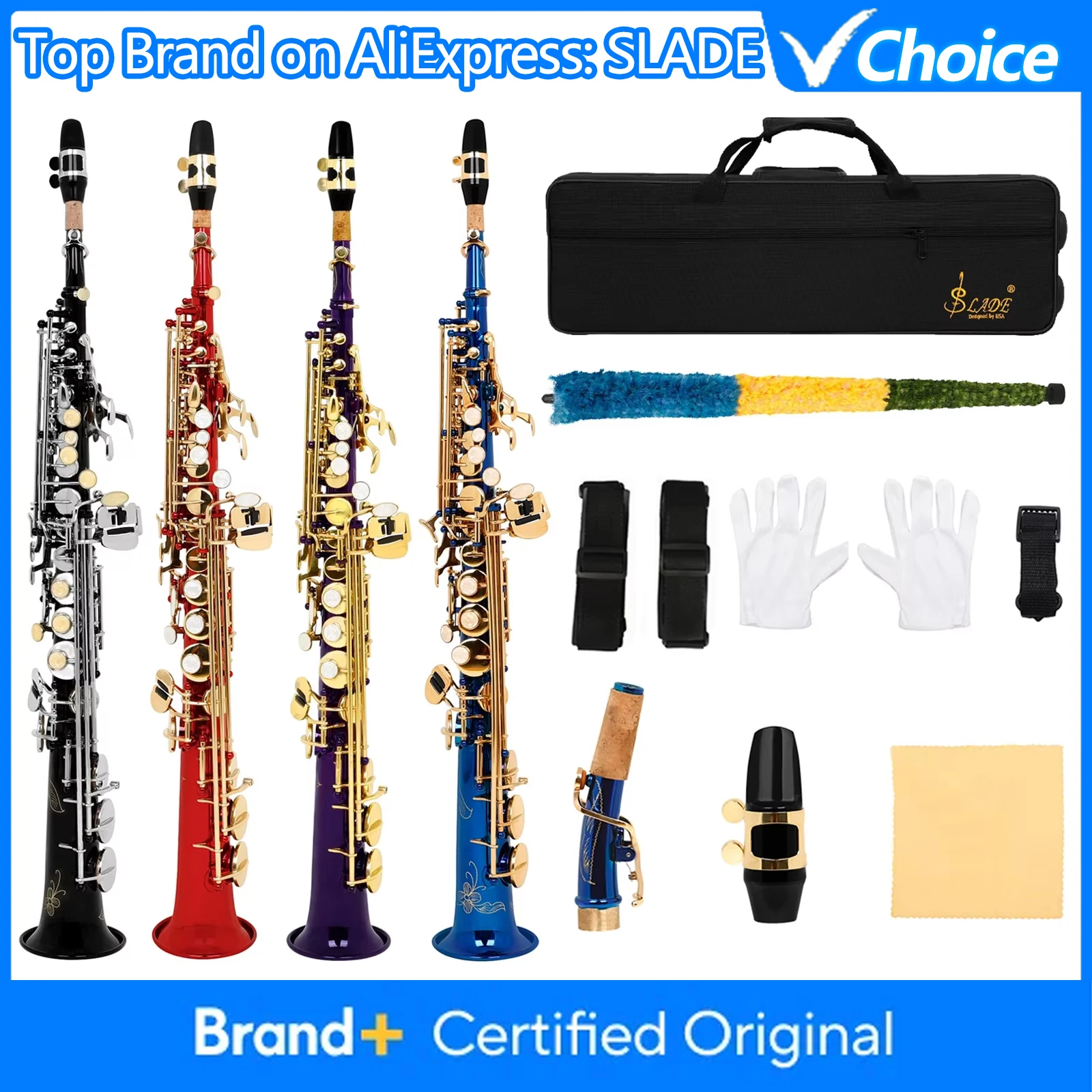 

Саксофон сопрано SLADE Bb, прямой, из латуни, высококачественный деревянный духовой инструмент с чехлом, запчастями и аксессуарами