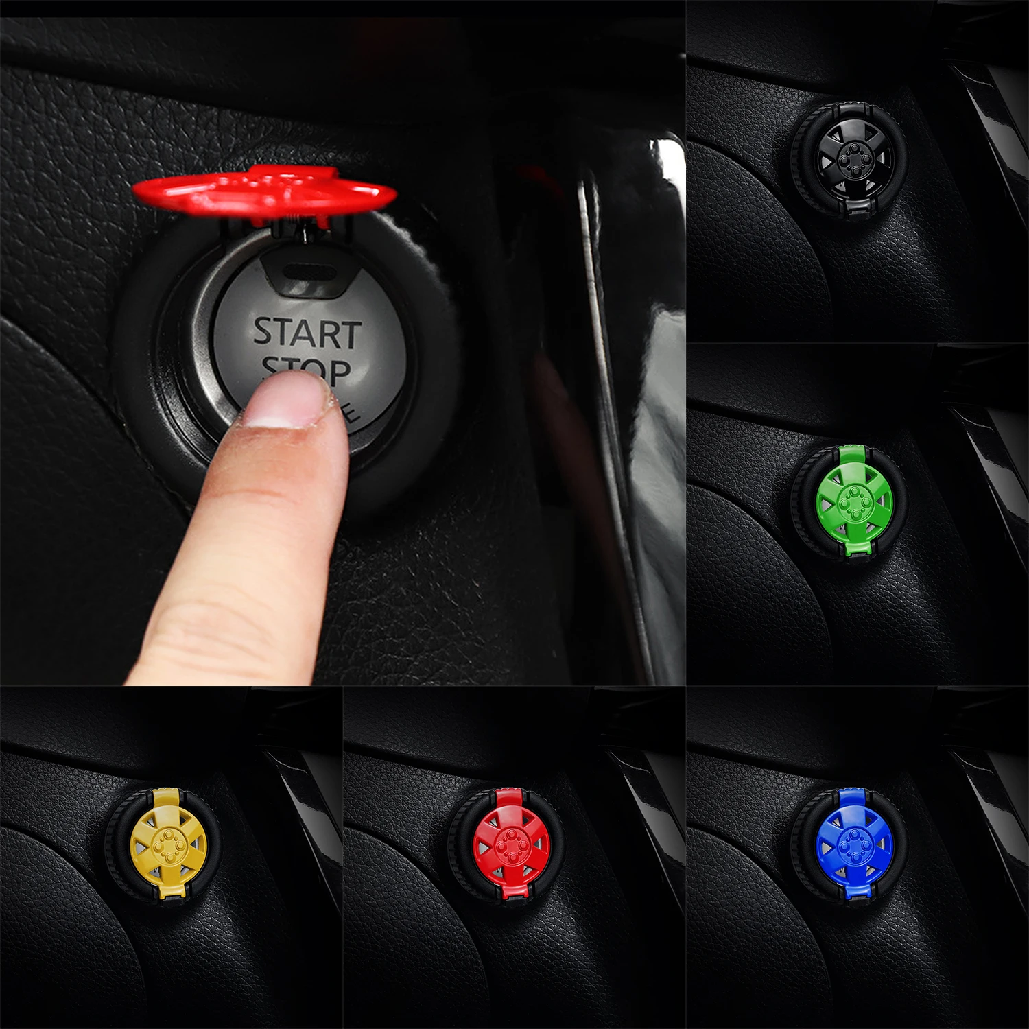 Black Green Red Blue Yellow Wheel Hub Car Engine Ignition Start Stop Push Button Cap Switch Cover accessories