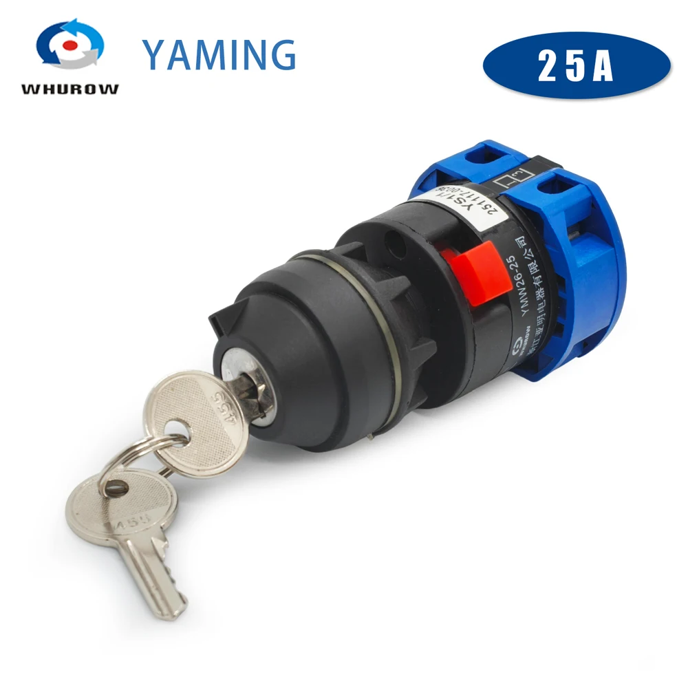 LW26-25YS1/1S Universal Change-over Rotart Cam Switch 22mm Mounting 0-1 OFF-ON Lock Key Motor Equipment Safety Power Cut-off 25A