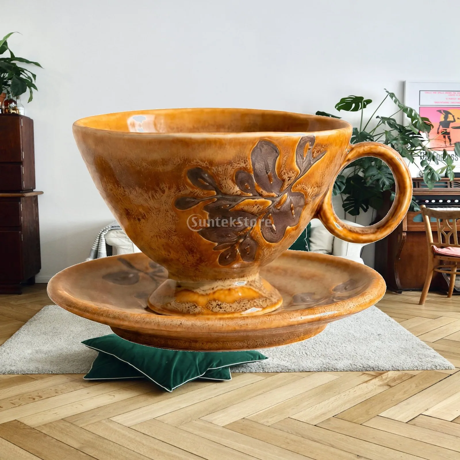 Kiln-Glazed Ceramic Teacup with Saucer Everyday Use Glazed Ceramic Teacup Set Drinkware Elegant Tableware Artisan-Style
