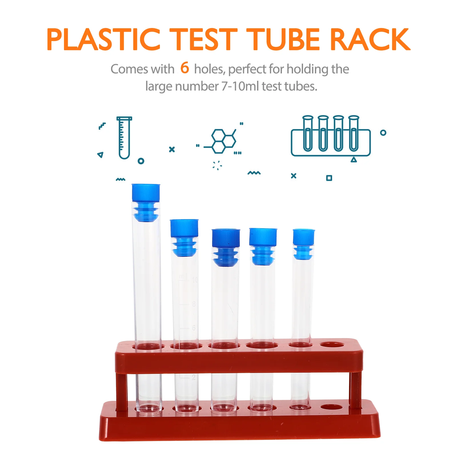 5Pcs Plastic Test Tubes Clear Separation Bottles with 6 Holes Tube Stand for Science Experiments transparent test tubes