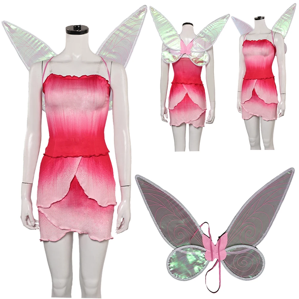 Rosetta Cosplay Pink Skirt Top Wings Costume Movie Cartoon Fairy Cos Roleplay Costume Outfits Halloween Carnival Party Suit