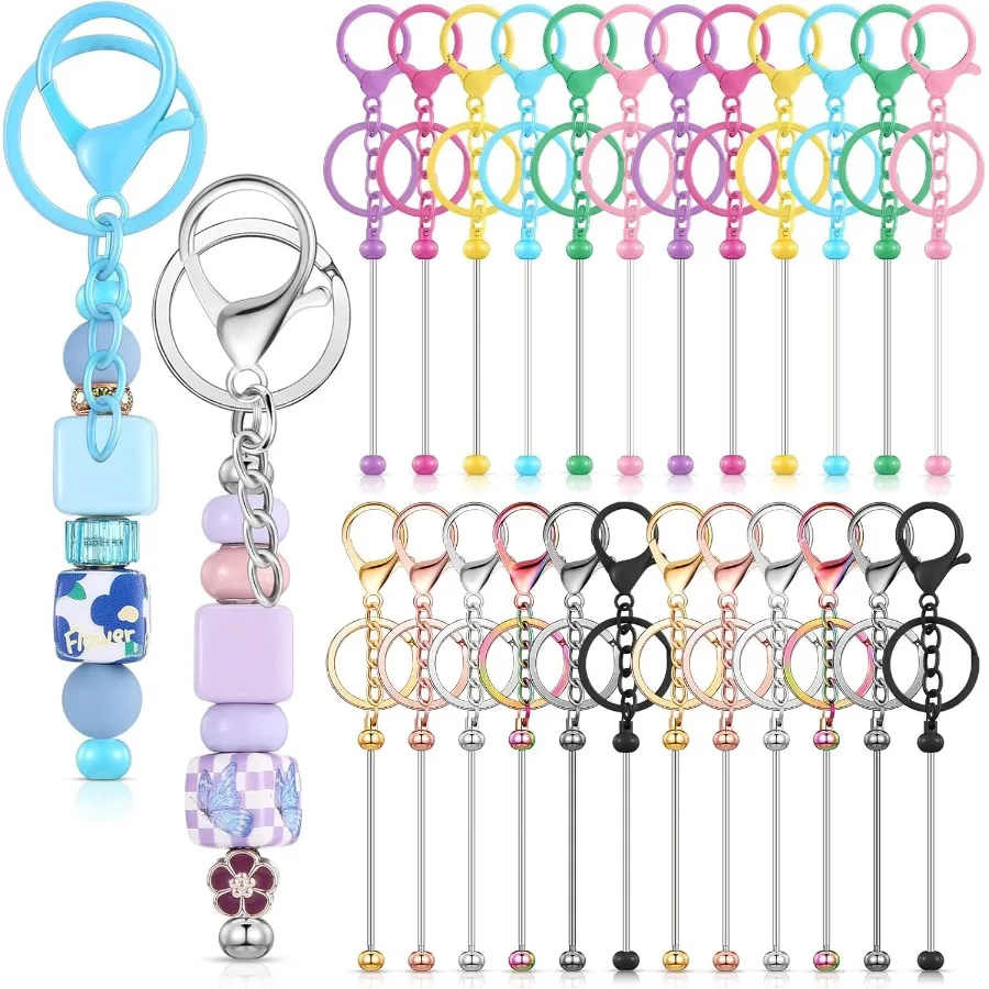 

Tondiamo 24 Pcs Beadable Keychain Bars Bulk Beads for Keychain Making Kit Gifts for Women Men DIY Crafts Multicolor