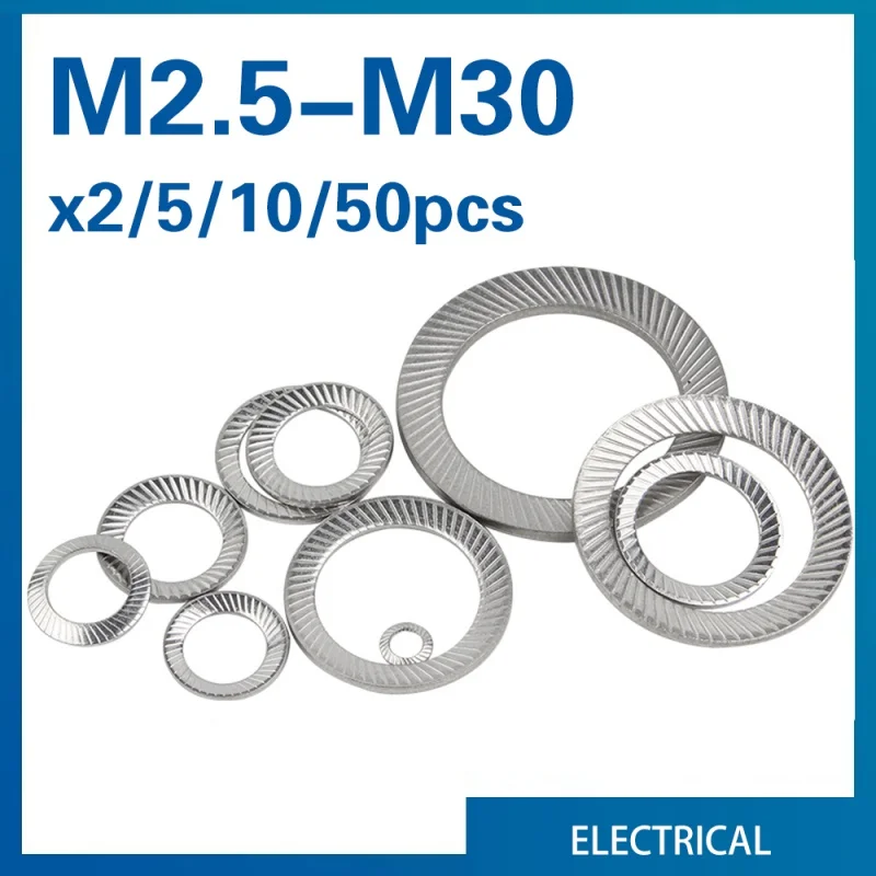 2/5/10/20/50Pcs DIN9250 304 Stainless Steel Locking Washer Printing Oblique Lock WasherS M2.5 M3 M4 M5 M6 M8 M10 M12 M14 M16-M30