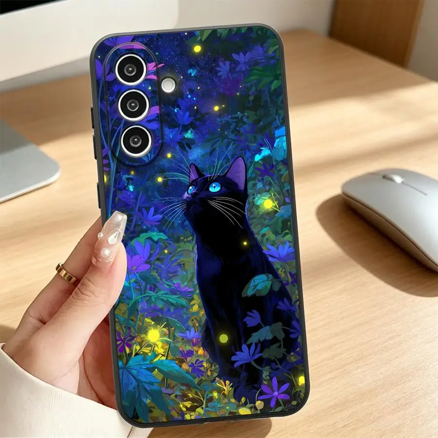 Night Forest Black Cat Phone Cover Case for Samsung Galaxy A57 A05 A15 A06 A23 A25 A16 A53 A17 A37 A52 A36 A73 A51 A55 A13 A50