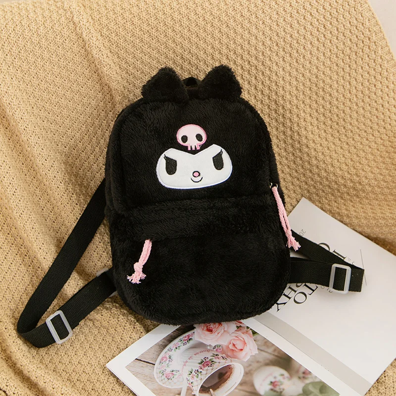 Sanrio Plush Backpack Women Kawaii Hello Kitty Kuromi Mymelody Cinnamoroll Large Capacity Schoolbag Cartoon Cute Girl Travel Bag