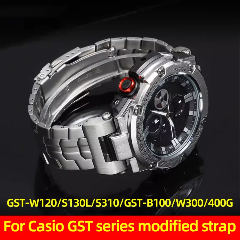 

Ремешок для часов из титанового сплава для Casio G-SHOCK серии GST GST-210/W120L/S130L/S310 GST-B100 W300/400G Мужской модифицированный стальной ремешок для часов