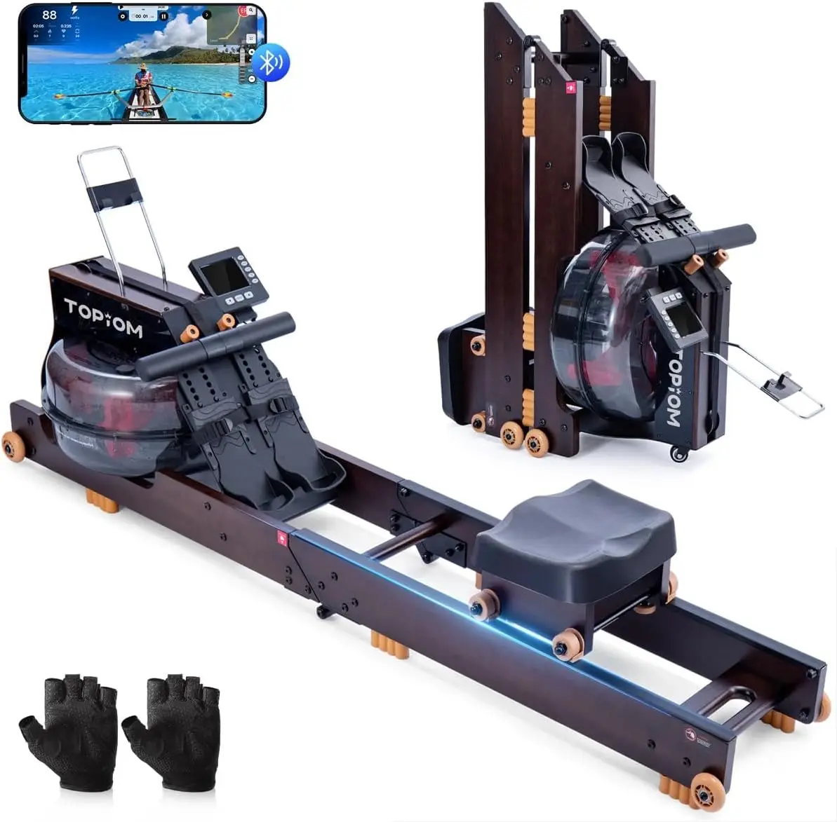 Foldable Water Rowing Machine for Home Use with Dedicated Monitor & Bluetooth, Upgraded Handle, Adjustable Footpad,Tablet Holder