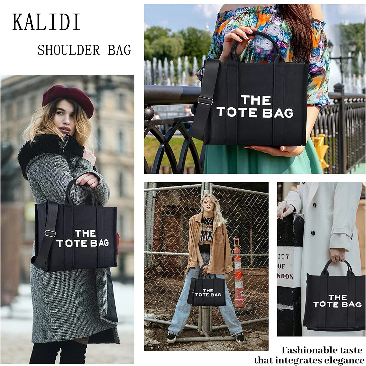 KALIDI Canvas Tote Bag Casual CanvasLarge Capacity Women Shoulder Purse For Female Crossbody Bags Handbags Big Shopper Bag