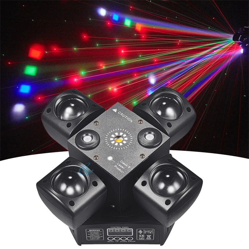 New DJ Lamps LED 48W Beam Stage Disco Party Bar Show Light Four Arms Moving Head Laser Light Remote Control