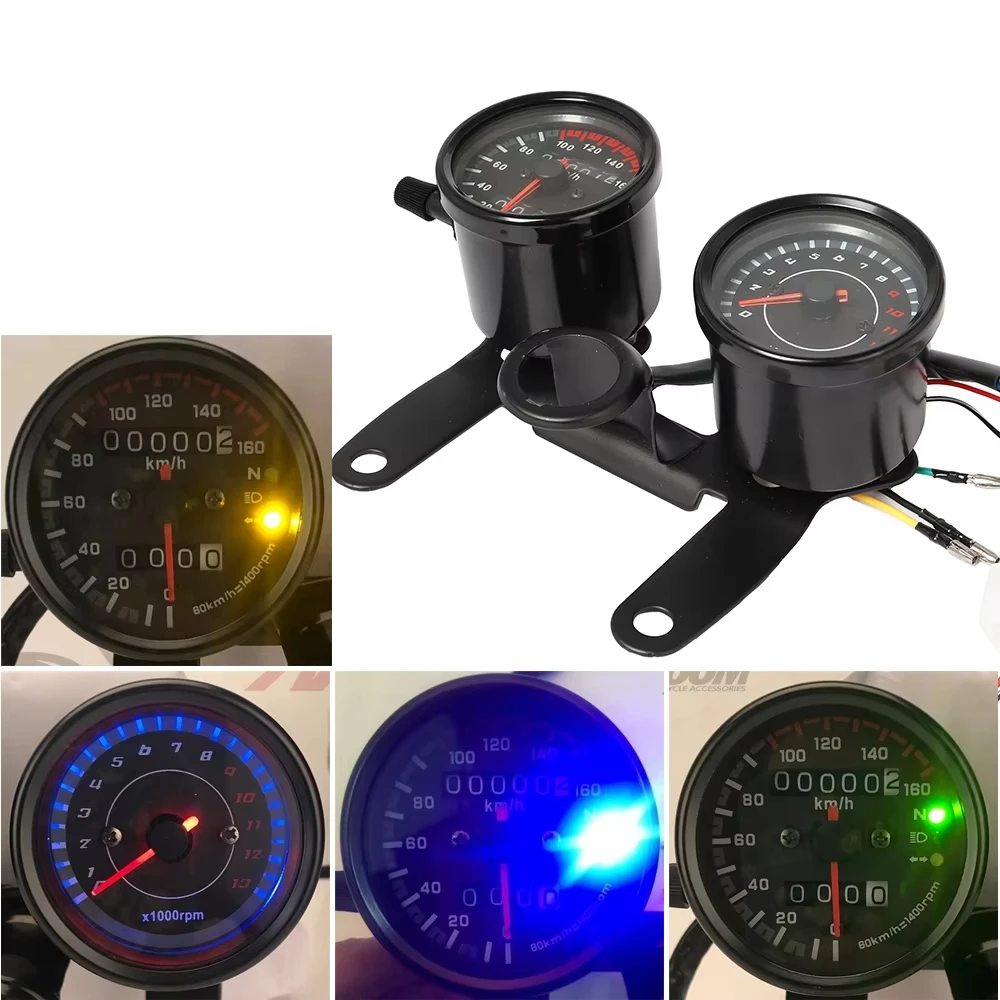 2 in 1 Motorcycle Odometer Speedometer Tachometer Modified LED Speed Meter Gauge Motorbike Odometer Universal For Cafe Racer