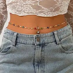 IngeSight.Z Simple Colorful Geometric Crystal Waist Belly Chain for Women 2024 Trendy Bikini Thin Belt Chain Body Jewelry