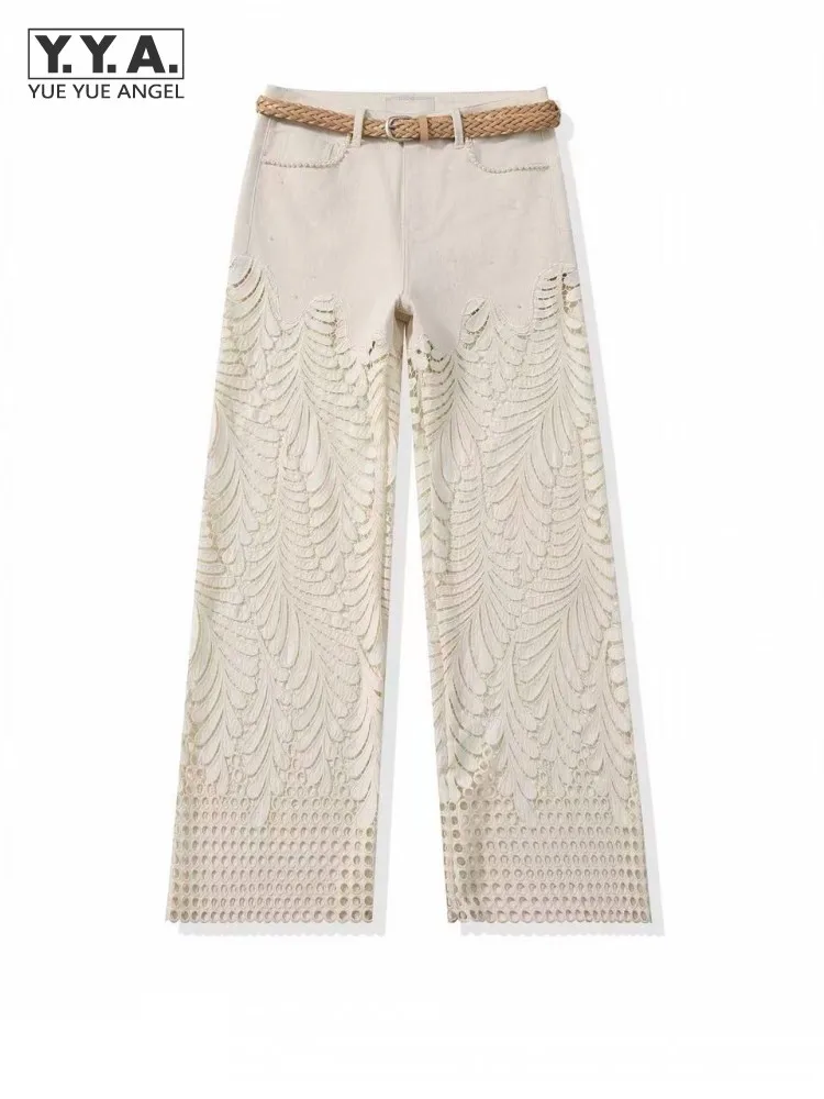 Spring Summer Women Jeans Spliced Embroidery Loose Fit Straight Trousers Designer Streetwear Casual High Waist Denim Long Pants