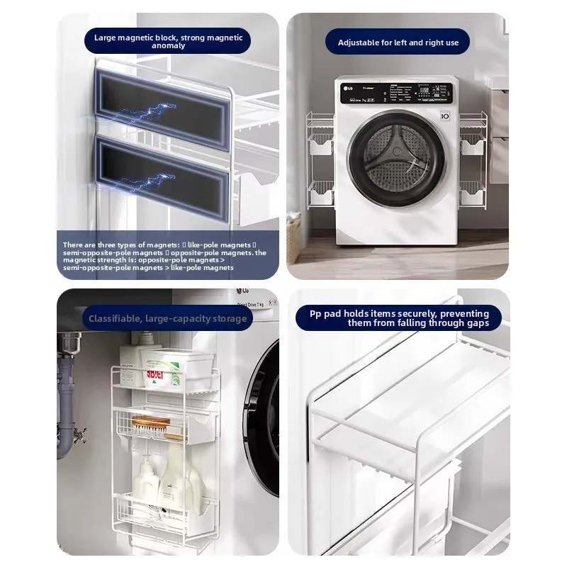 Magnetic Washing Machine Side Rack, Gap Storage Organizer for Laundry Room, Japanese Multifunctional Holder for Detergent Pods