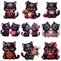 15cm Kids Cute Flower Heart Love Black Cat Iron On Heat Transfer Sticker For Clothes Pinted Vinyl Thermal Washable T-Shirt Decal