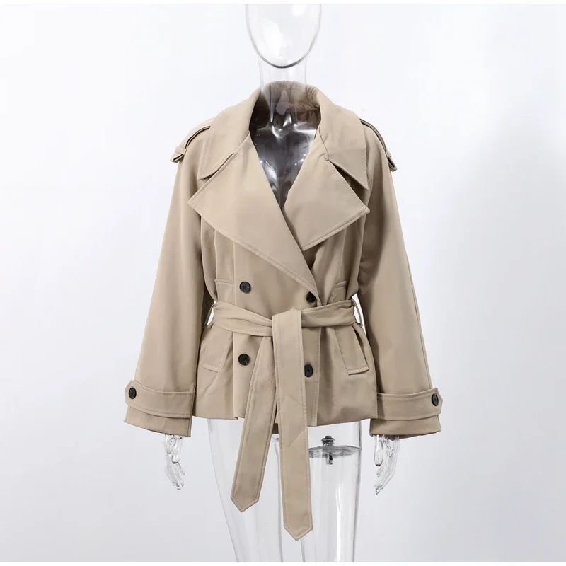 

Women's Lace-up Cropped Trench Coat Chic Collar Long Sleeves Lapel Wide Shoulder Windbreaker Jacket Fall Commuting Daily Jackets