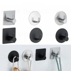 304 Stainless Steel Strong Load-bearing Kitchen Hook Punch-free Sticky Wall Hanger Storage Bathroom Organizer black silver U26