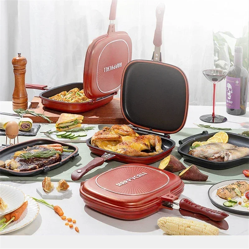 32CM/28CM Frying Pan Non-Stick Double-Sided Barbecue Cooking Tool Stable Durable and Reliable Cookware Suitable for Outdoor Home