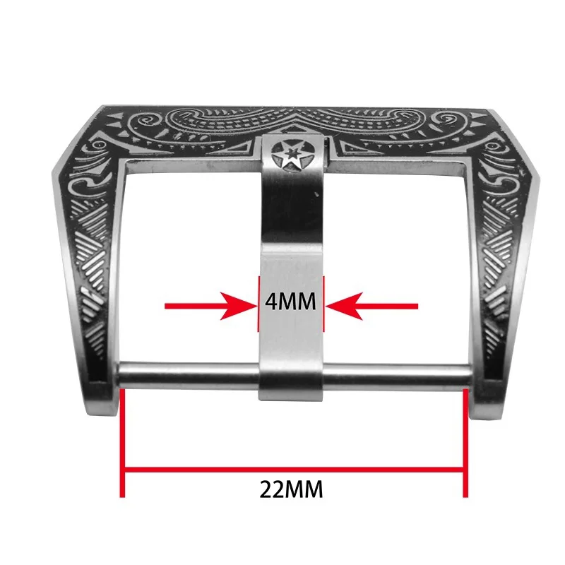 20mm 22mm 24mm Stainless Steel Large Watch Buckle For Panerai Vintage Black Silver Carved pattern Metal Brushed Watch pin buckle