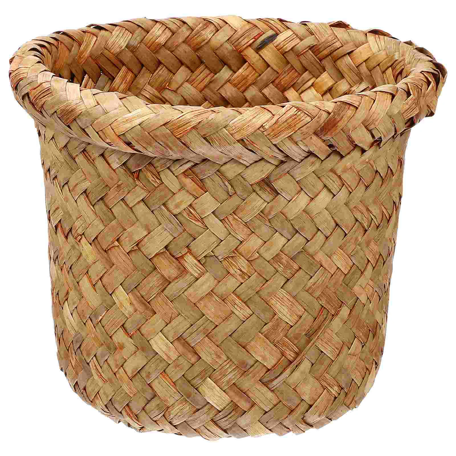 Wicker Planter Basket Wastebasket Trash Can House Accessories for Home Blanket Household Office