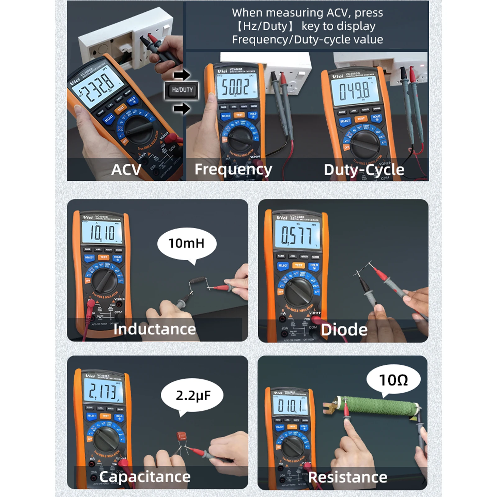 Professional VC4060B Insulation Multimeter 500V 1000V True RMS NCV Inductance Capacitance Tester for New Energy Vehicle EV Repai