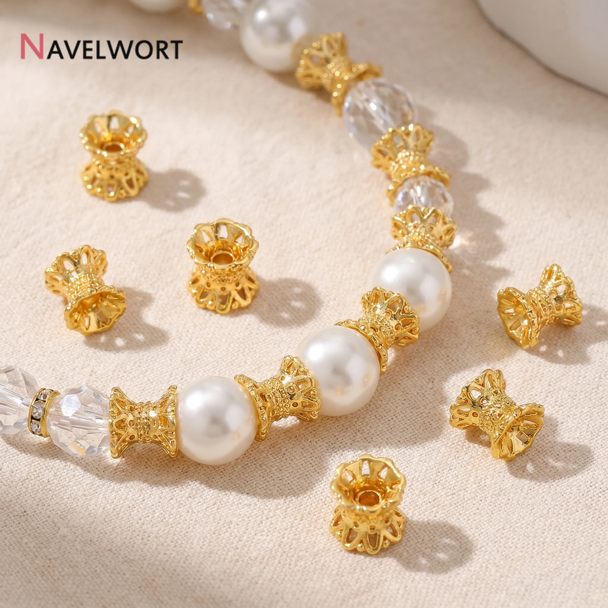5/10Pcs 14K Gold Plated Brass Metal Spacer Beads ,Hollow Out Bead Separator For Jewelry DIY Bracelet Necklace Making Accessories