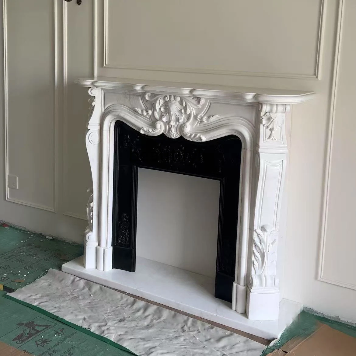 

French carved marble mantel natural stone living room decorative cabinet