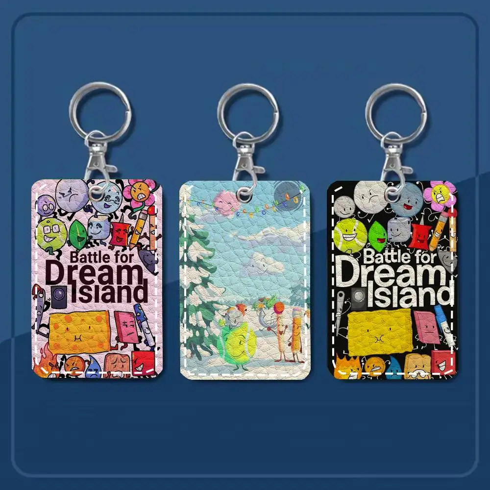 B-Bfdi Battle For D-Dream I-Island Card Case Keychain Access Card Bag Key Tag Ring Leather Card Holder Key Ring Access