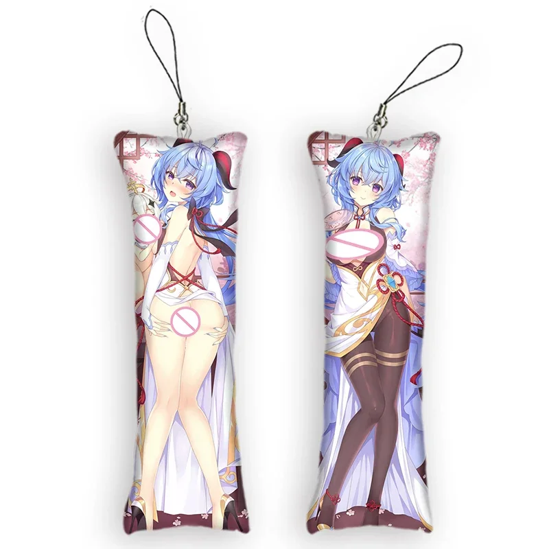 Genshin Impact Ganyu Anime Mini Dakimakura doble cara impreso pequeño almohada colgante lindo Genshin llavero bolsa adorno colgante