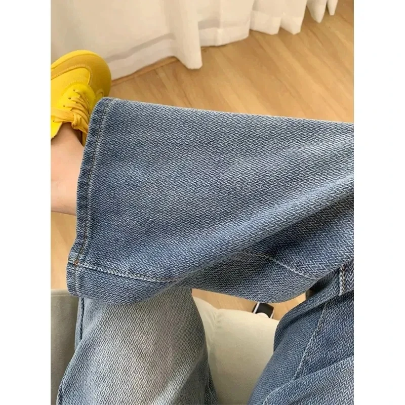 여성 하이웨이스트 청바지 스트레이트 튜브 루즈 레저 편안한 와이드 레그 팬츠 레트로 스트릿 스타일 바닥 길이 슬리밍 핏