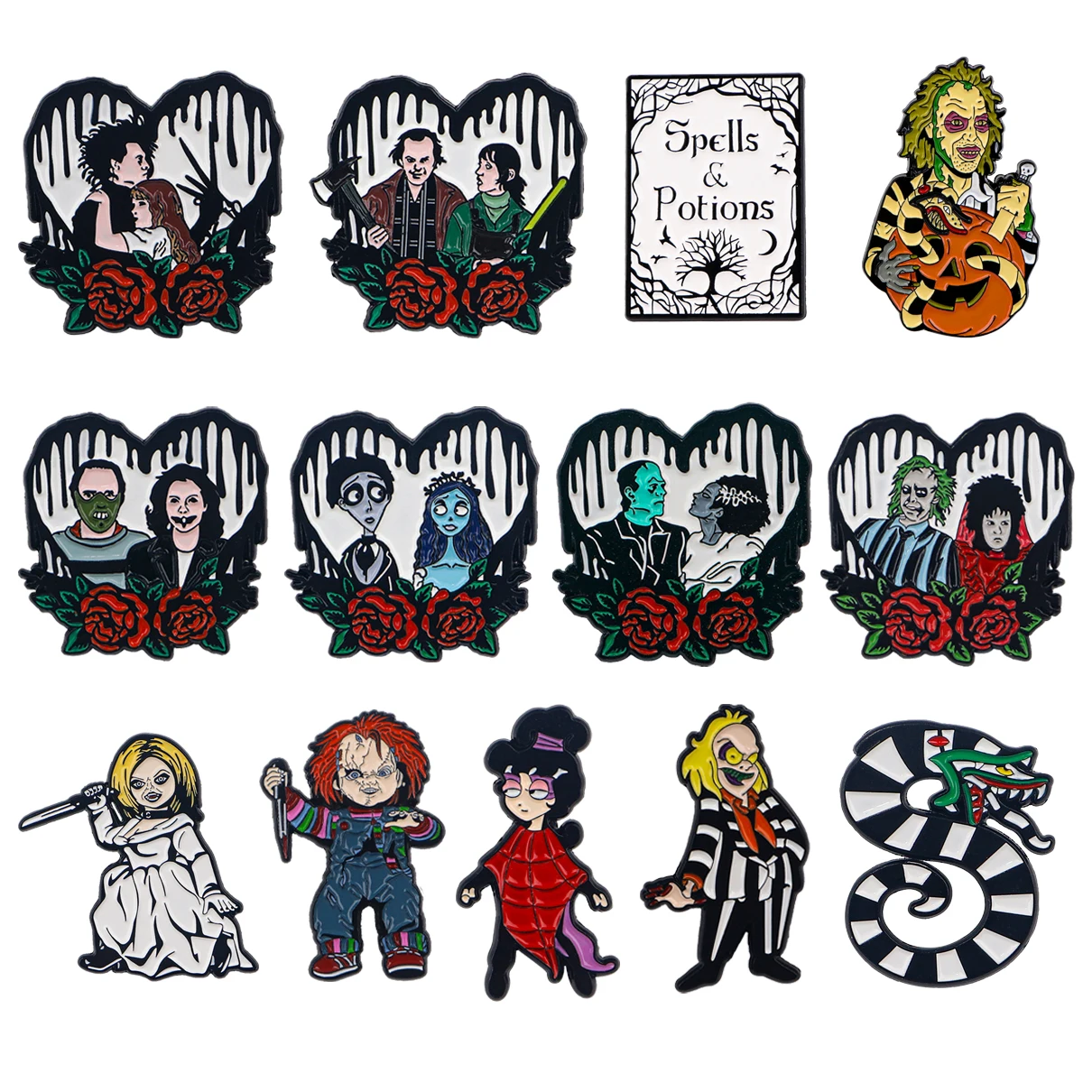 Horror Movie Enamel Pins Brooch Pines Halloween Lapel Pin For Backpack Bags Badge Clothes Decoration Gifts Cosplay Accessories