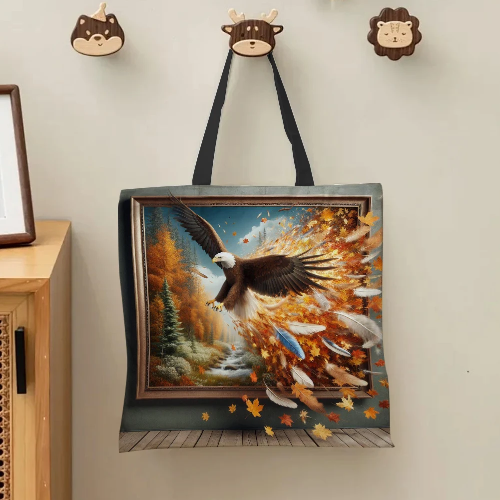 4pcs Birds Large Capacity Linen Tote Bag