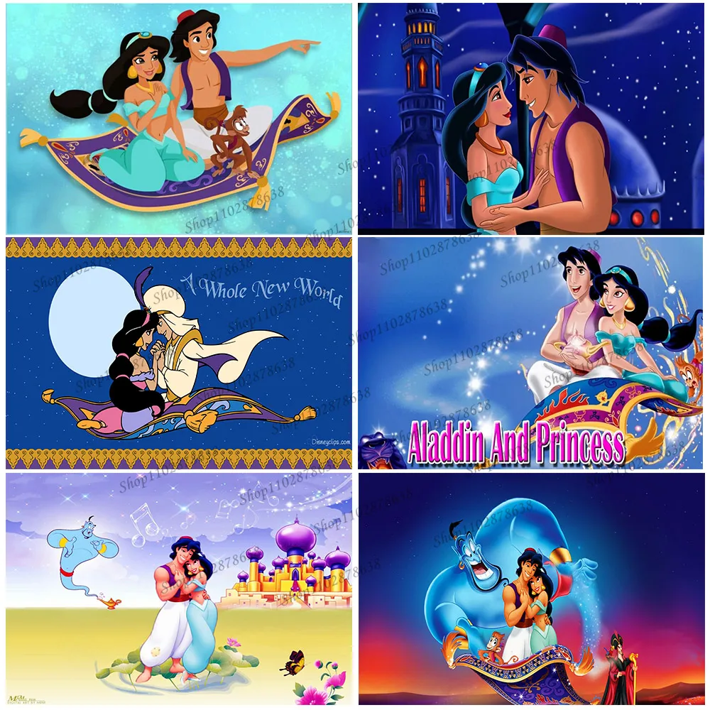 Backdrop Aladdin And Jasmine Princess Birthday Party Genie Magic Carpet Room Background Decor Photocall Studio Print Supplies