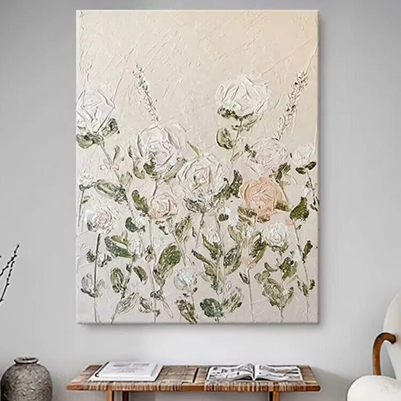 

Abstract Cream Wind Rose Flower Hand Drawn Oil Painting Living Room Decoration Painting Corridor Mural Sofa Background Decoratio