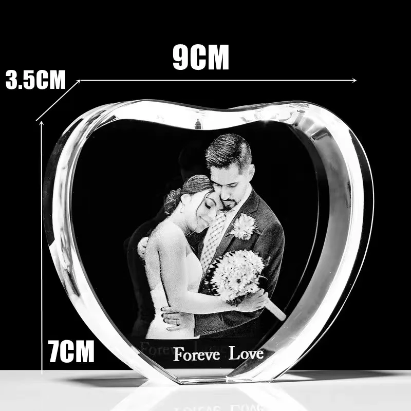 Personalized Heart Shaped Crystal Photo Frame Custom Laser Engraving Baby Family Pets Picture Souvenir Gift Home Decoration