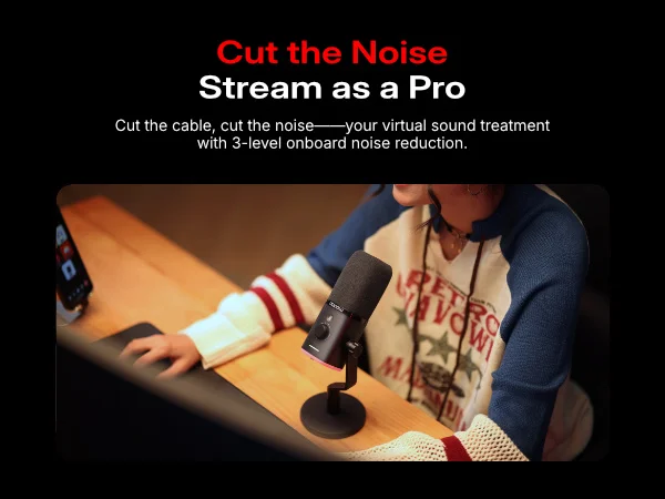 MAONO PD100W Wireless USB Dynamic Microphone Cardioid Microphone with One-Touch Mute Noise Reduction Custom RGB Light Real-Time Monitoring Microphone for PC Gaming Live Streaming Creator Podcast