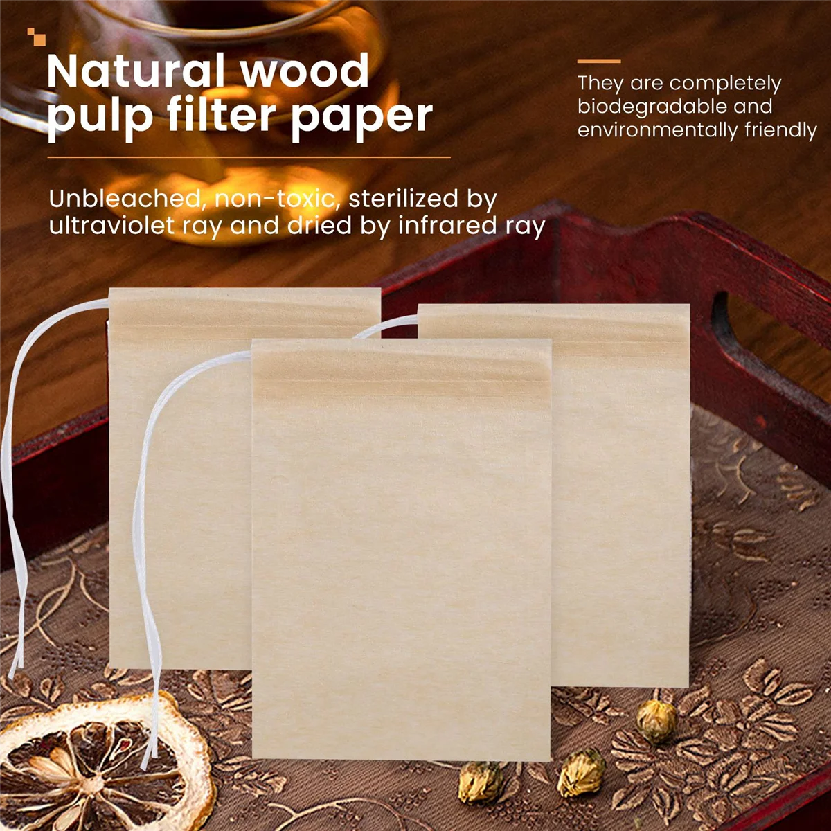 Bustine filtranti per tè In confezione da 600, bustina di tè In carta usa e getta con coulisse per tè sfuso, caffè (colore naturale, 2.75x1.97 In)