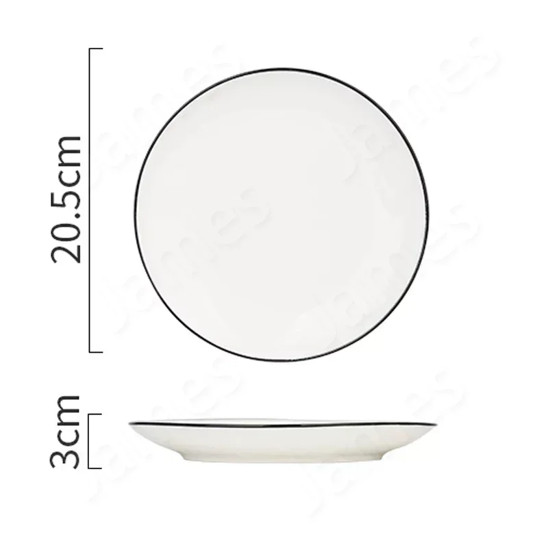 Simple Solid Color Dinner Plate Black Line Ceramic Plates Steak Pasta Dishes Cake Dessert Salad Tableware Household Use Plates