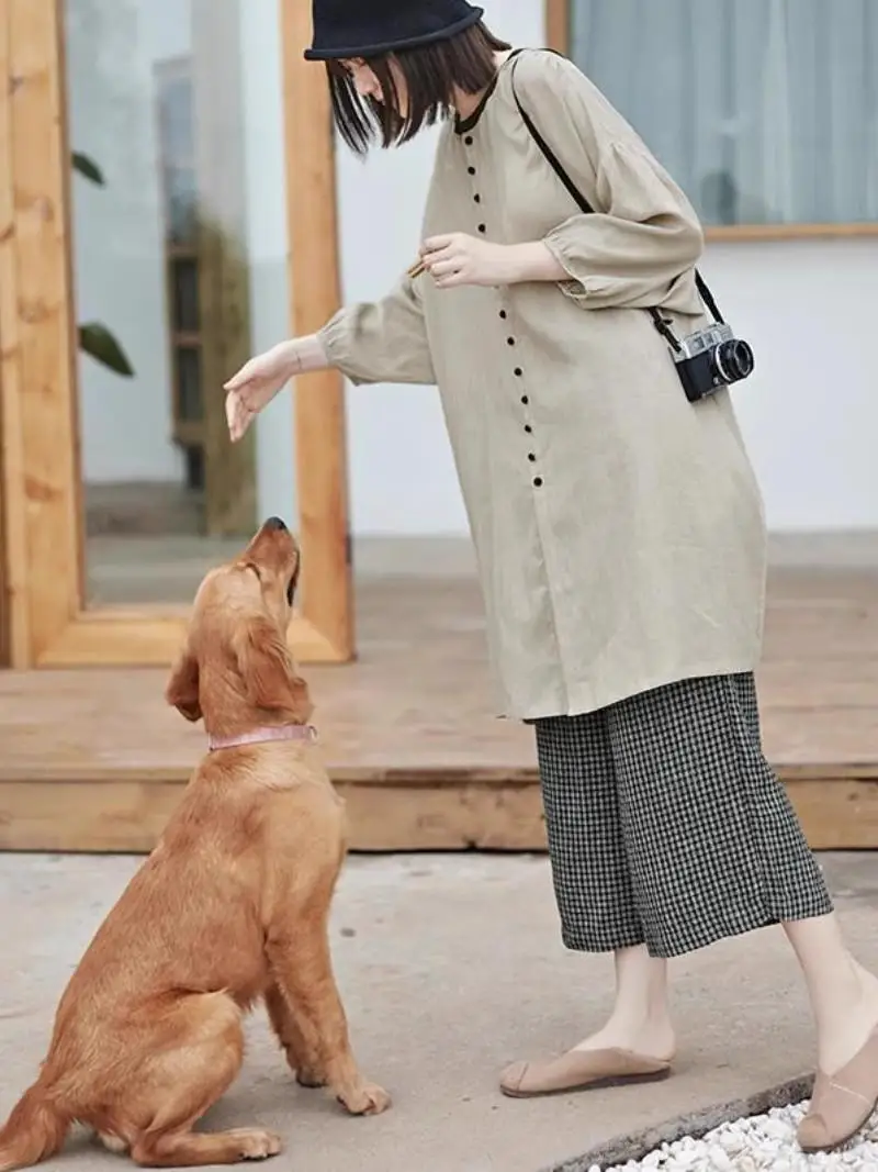 

Faionable Cotton Linen Lantern Sve Set Youthful Casual Wear Two Piece Suit for Women Spring Summer New Arrival