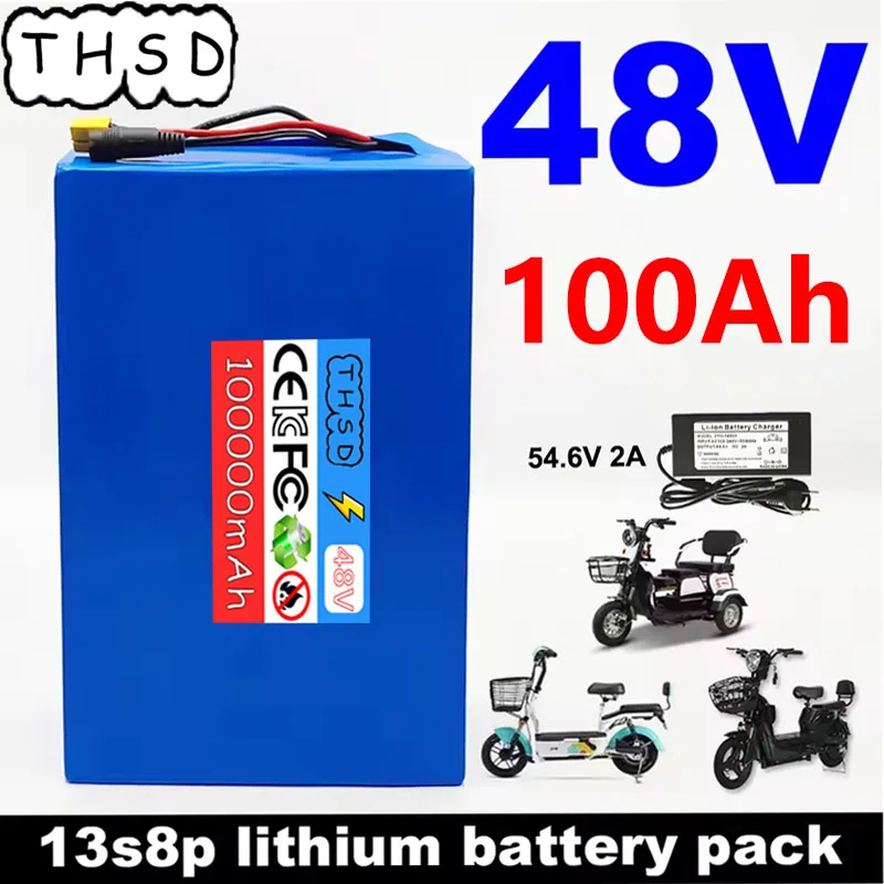 Литий-ионный аккумулятор 48 В 100 Ач 13s8p 48 В 100000 Аккумулятор Électrique MAh 2000 Вт, встроенный BMS 50 А + зарядное устройство