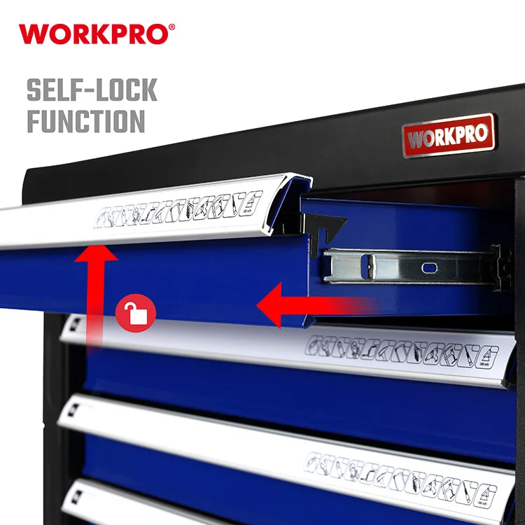 WORKPRO  Professional 7 Drawer Workbench Workshop Garage Metal Rolling Wheels Tool Box Roller Trolley Cart Tool Cabinets