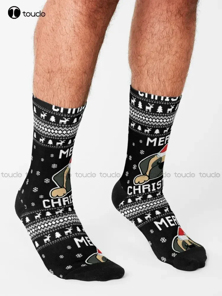 English Mastiff Dog Owner Ugly Christmas Sweater Gift For Holidays Socks Soccer Socks Men 360° Digital Print Custom Gift Cartoon