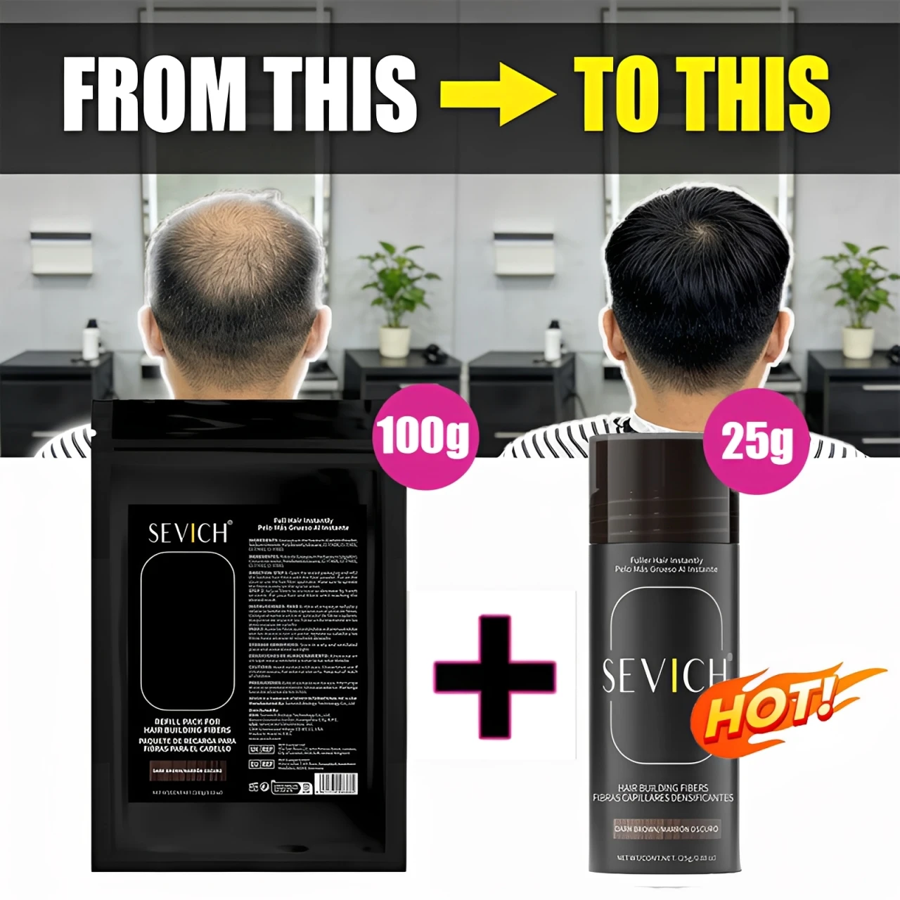 

Sevich Hair Fibers 100g+25g Keratin Hair Building Fiber Set Instant Hair Growth Fiber Thickening Spray Hair Loss Products Unisex