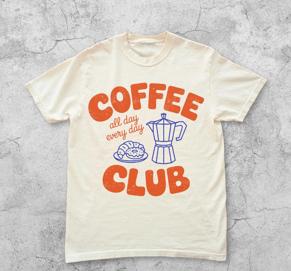 

Summer Men's Pure Cotton Vintage Coffee Club T-shirt Casual Stylish Loose and Breathable Suitable for Everyday Wear