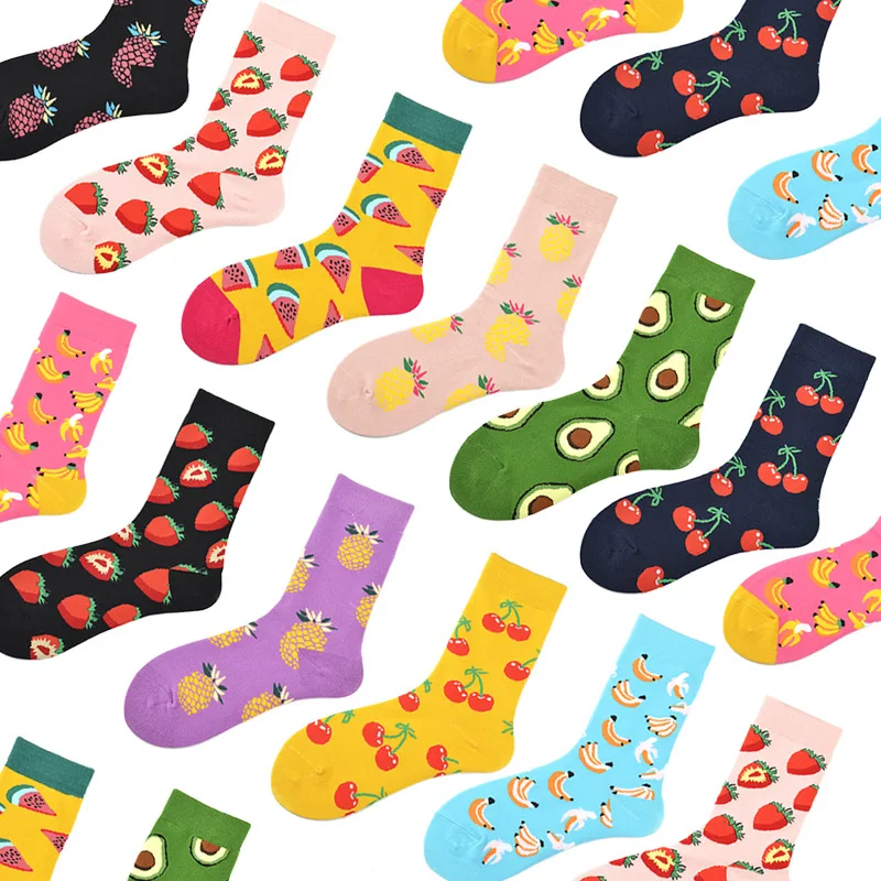 1 Pair Cotton Harajuku Unisex Street Skateboard Women Happy Socks Fruit Apple Pear Banana Lemon Cherry Funny Girls Sox Gift